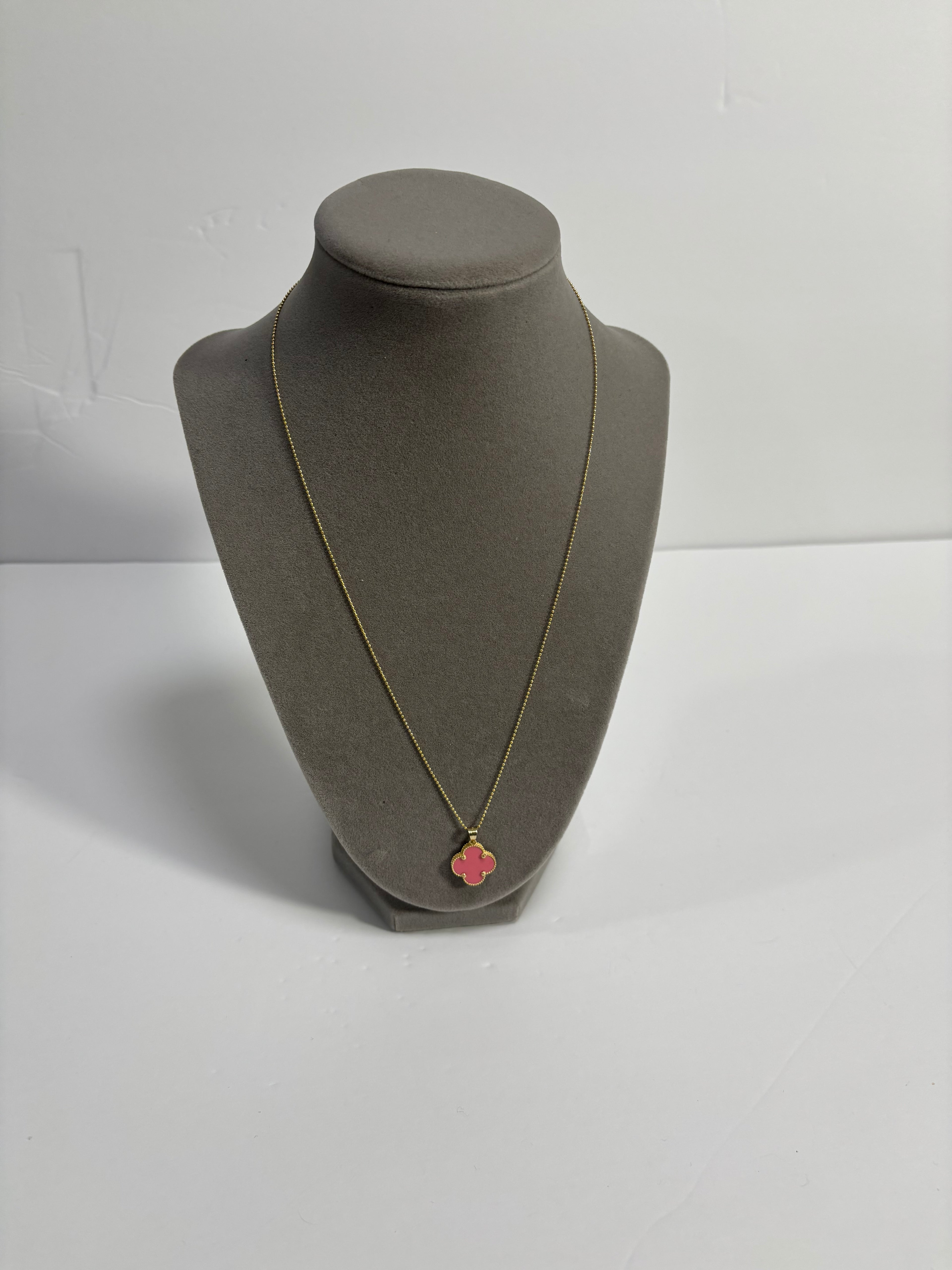 14K Ball Chain Gold Necklace & Clover Pendant