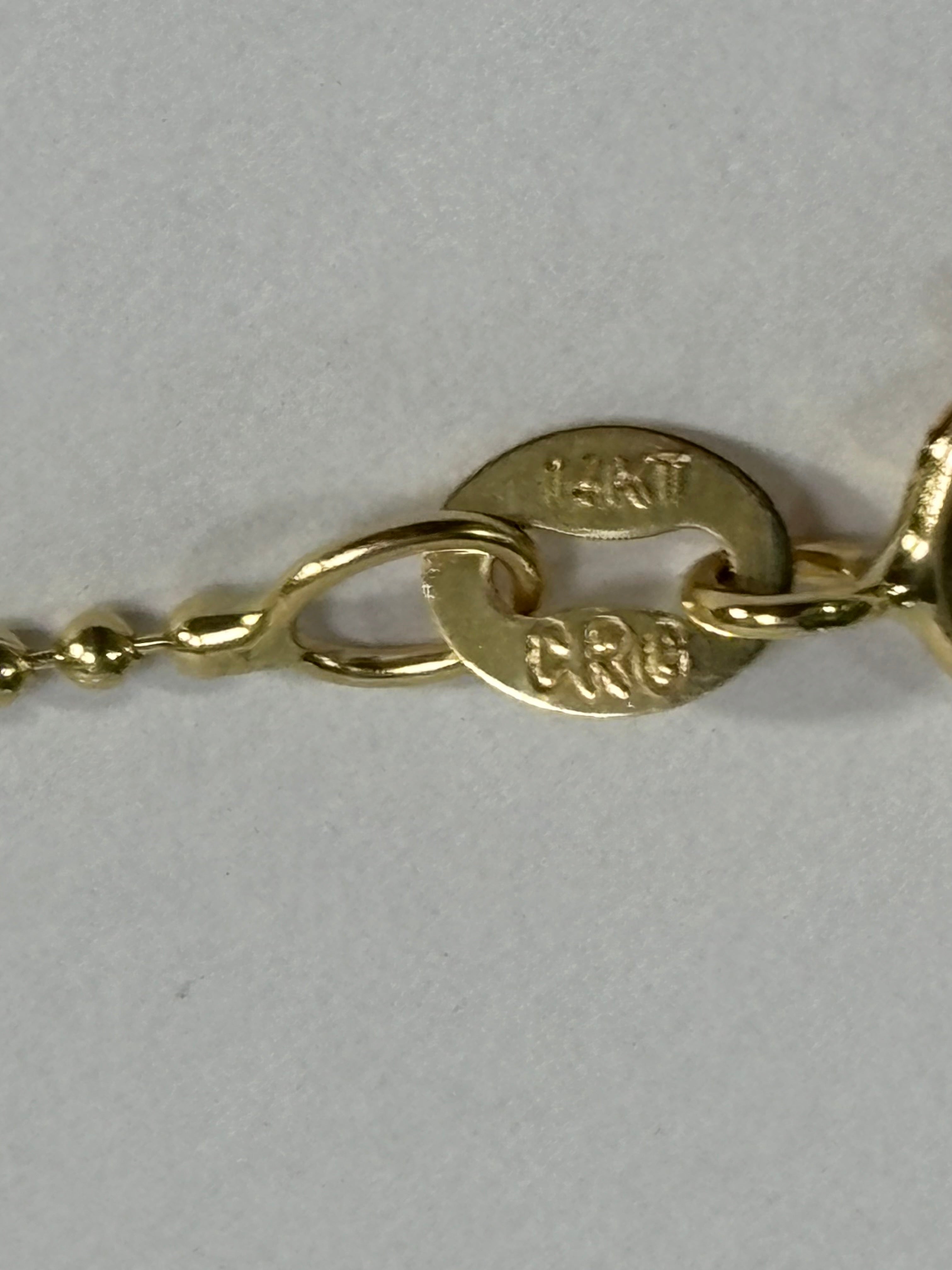 14K Ball Chain Gold Necklace & Clover Pendant